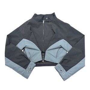 BANK Tokyo Bi-color Gray Nylon Cropped Jacket | Japanese Designer Streetwear